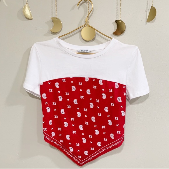 Zara TRF Bandana T-Shirt. Red & White. Size Medium - Picture 6 of 8